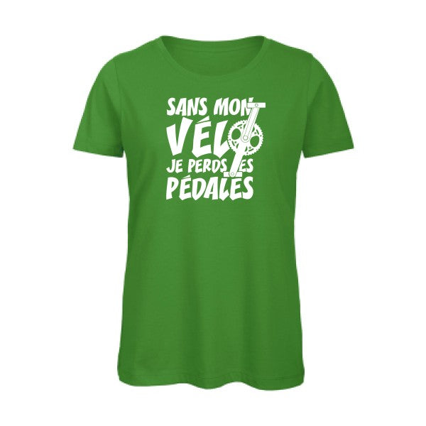 T shirt humour bio femme   femme bio|Sans mon vÃ©lo, je perds les pÃ©dales ! Blanc 