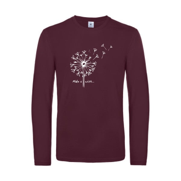 make a wish - t shirt- manches- longues- original- humour- Burgundy impression Face