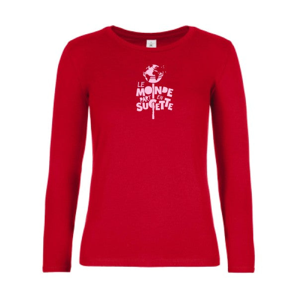 t-shirt lsl femme Le-Monde-part-en-Sucette Red flex Rose