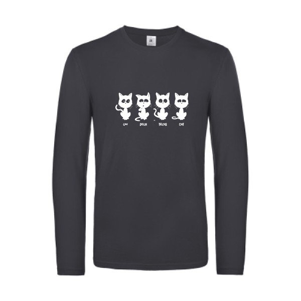 un deux trois cat - t shirt- manches- longues- original- humour- Dark Grey impression Face