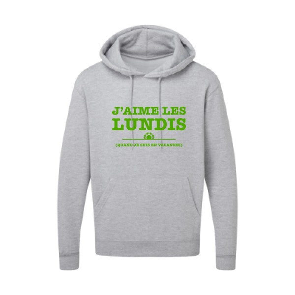 J'aime les lundis quand... Vert pomme |Sweat capuche imprimé homme