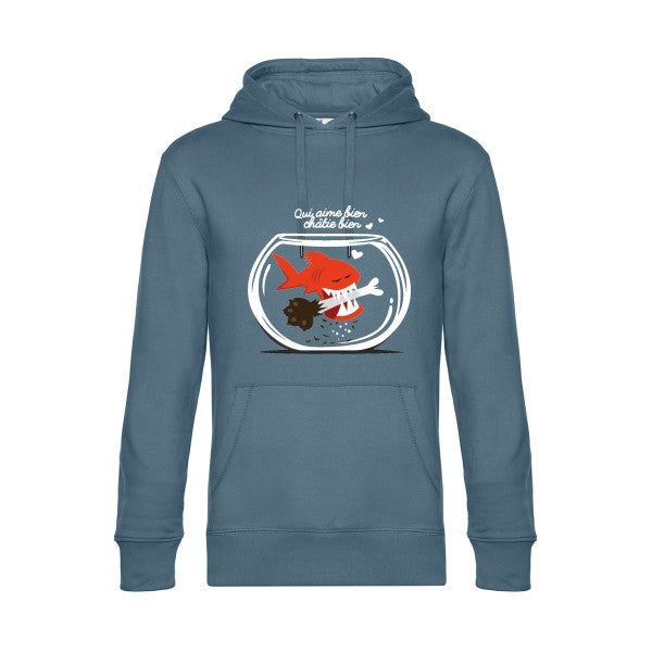 Qui-aime-bien-chatie-bien- Sweat à capuche original nordic blue - RueDuTeeshirt