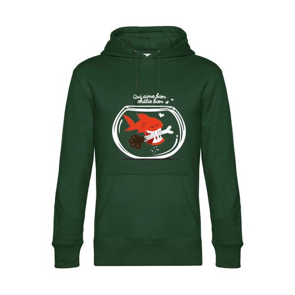 Qui-aime-bien-chatie-bien- Sweat à capuche original Bottle Green - RueDuTeeshirt