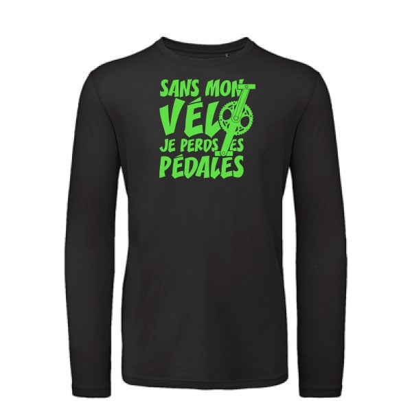 Sans mon vélo, je perds les pédales ! Vert fluo |T shirt bio homme rigolo manches longues