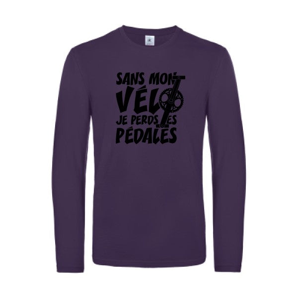 sans mon velo je perds les pedales  - t shirt- manches- longues- original- humour- Urban Purple impression Face