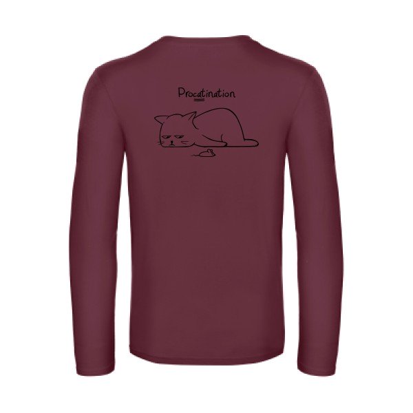 procatination - t shirt- manches- longues- original- humour- Burgundy impression Dos
