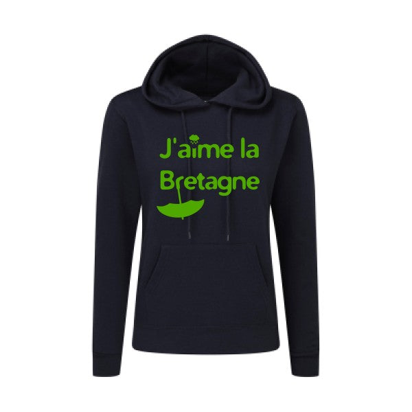 J'aime la Bretagne Vert pomme |Sweat original à capuche Femme