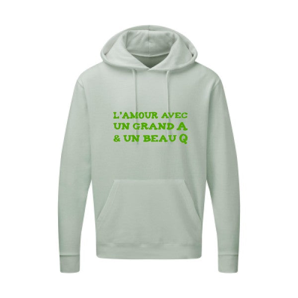 L'Amour avec un grand A et un beau Q |Sweat capuche imprimé|Vert pomme