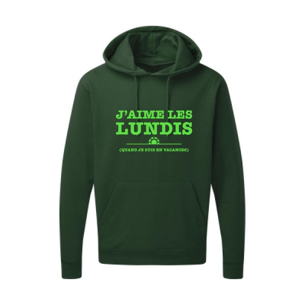 J'aime les lundis quand... Vert fluo |Sweat capuche imprimé homme