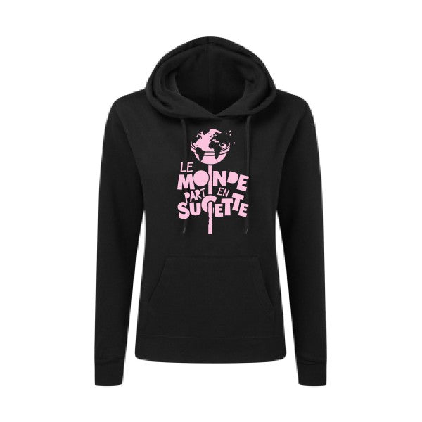 Le Monde part en Sucette Rose |Sweat original à capuche Femme