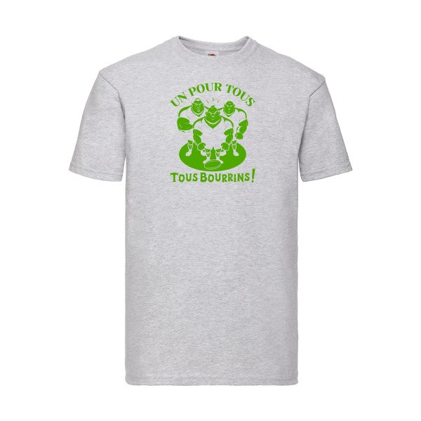 T-shirt|Un pour tous, Tous bourrins ! |Vert pomme|Fruit of the loom 205  G