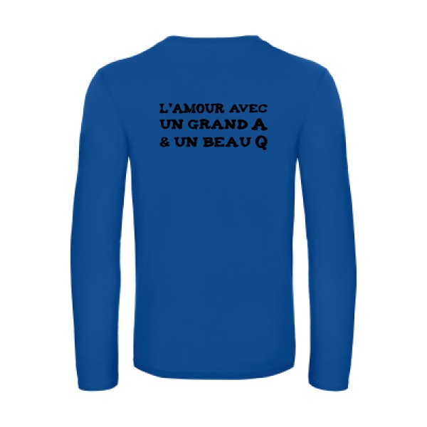 l amour avec un grand a et un beau q  - t shirt- manches- longues- original- humour- Royal Blue impression Dos