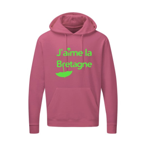 J'aime la Bretagne |Sweat  capuche humoristique Vert fluo 