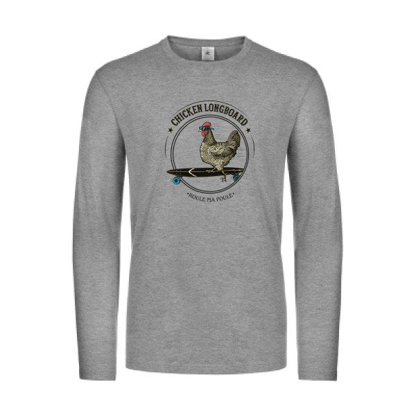 chicken-longboard-t-shirt-manches-longues-original-humour -Sport Grey