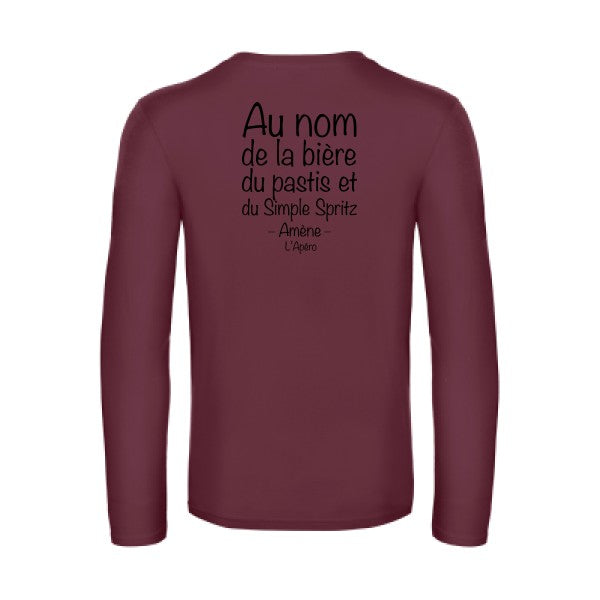 priere de l apero - t shirt- manches- longues- original- humour- Burgundy impression Dos