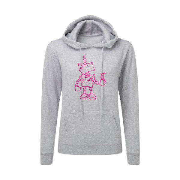 Robot & Bird Rose Fluo |Sweat original à capuche Femme