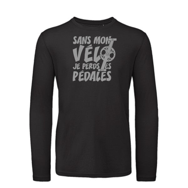 Sans mon vélo, je perds les pédales ! Gris |T shirt bio homme rigolo manches longues