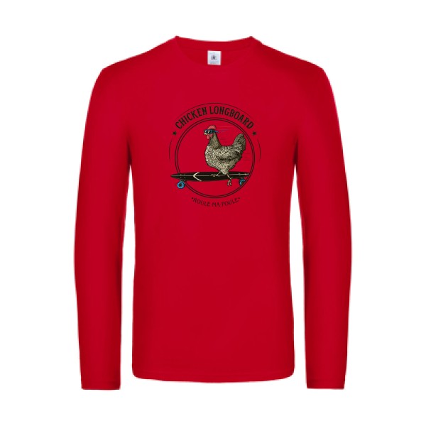 chicken-longboard-t-shirt-manches-longues-original-humour -Red