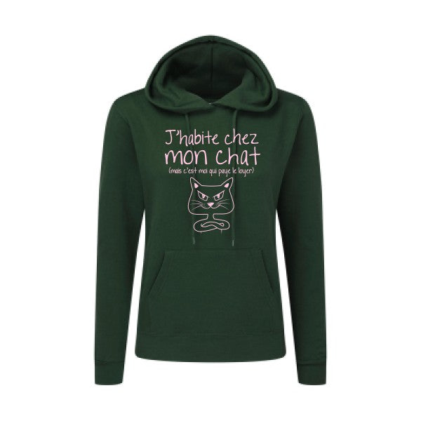 J'habite chez mon chat Rose |Sweat original à capuche Femme