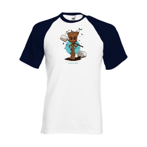 T-shirt fruit of the loom baseball  Plantez un arbre  couleur White/Deep Navy