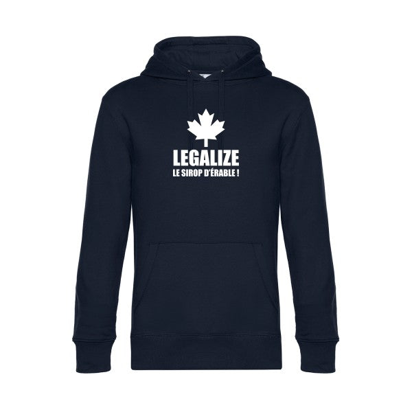 Legalize-le-sirop-d-erable sweat shirt original Navy Blue flex Blanc impression Face