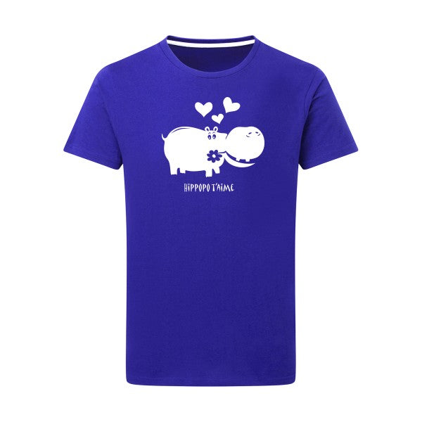 Hippopo t'aime Blanc -Flex Blanc sur T-shirt SG  Royal Blue  5XL