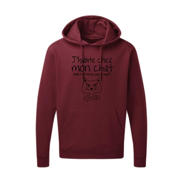 J'habite chez mon chat Noir |Sweat capuche imprimé homme