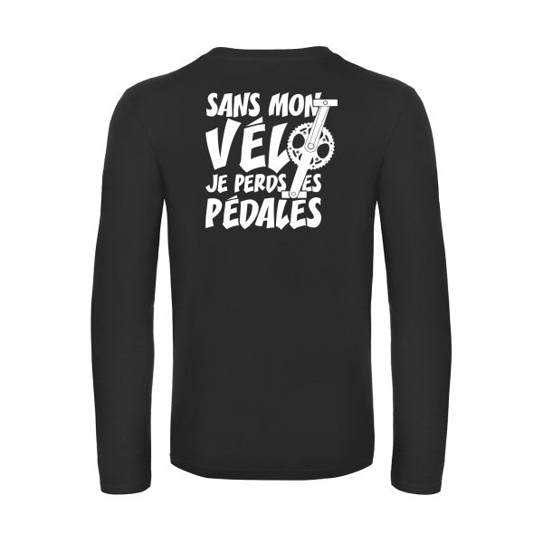 sans mon velo je perds les pedales  - t shirt- manches- longues- original- humour- Black impression Dos