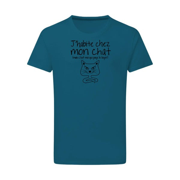 J'habite chez mon chat noir -Flex noir sur T-shirt SG  Petrol  2XL