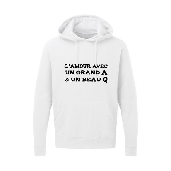 L'Amour avec un grand A et un beau Q |Sweat capuche imprimé|noir