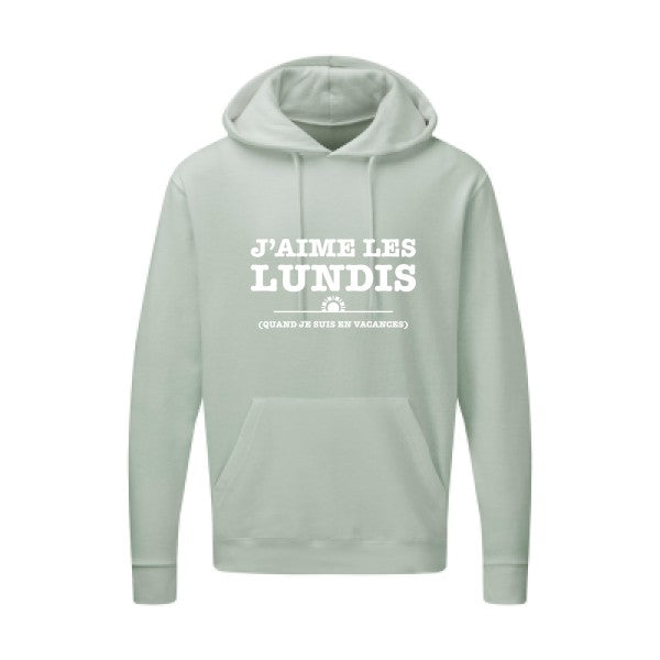 J'aime les lundis quand... Blanc |Sweat capuche imprimé homme