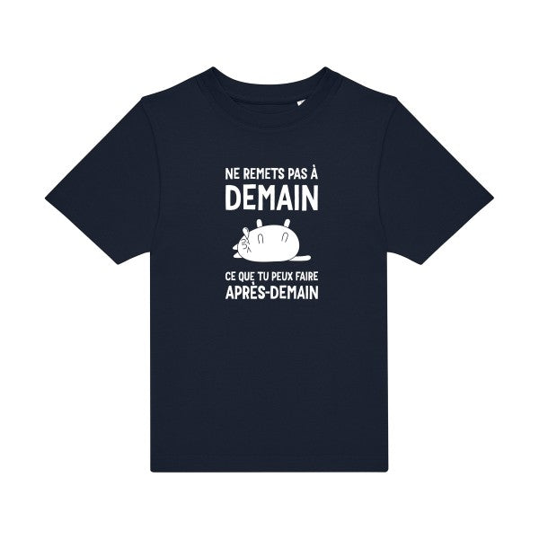 T-shirt original enfant Ne-remets-pas-a-demain couleur Navy- flex Blanc