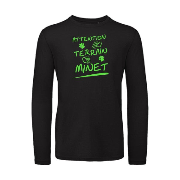 Attention Terrain Minet Vert fluo |T-shirt bio manches longues