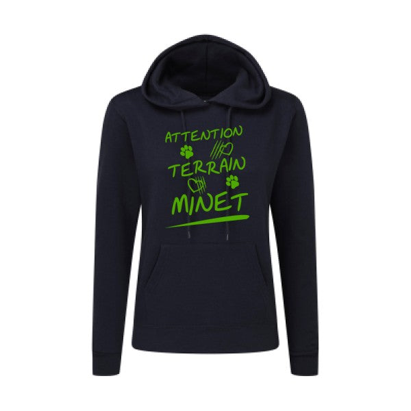 Attention Terrain Minet Vert pomme |Sweat original à capuche Femme