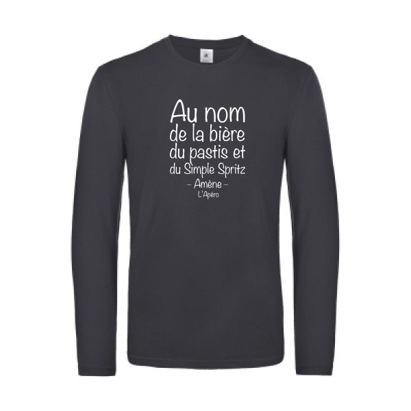 priere de l apero - t shirt- manches- longues- original- humour- Dark Grey impression Face