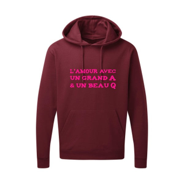 L'Amour avec un grand A et un beau Q |Sweat capuche imprimé|Rose Fluo