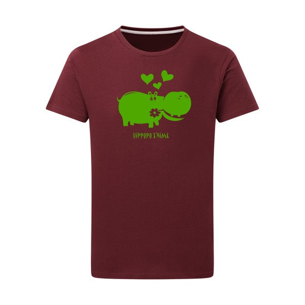 Hippopo t'aime vert pomme -Flex vert pomme sur T-shirt SG  Burgundy  2XL