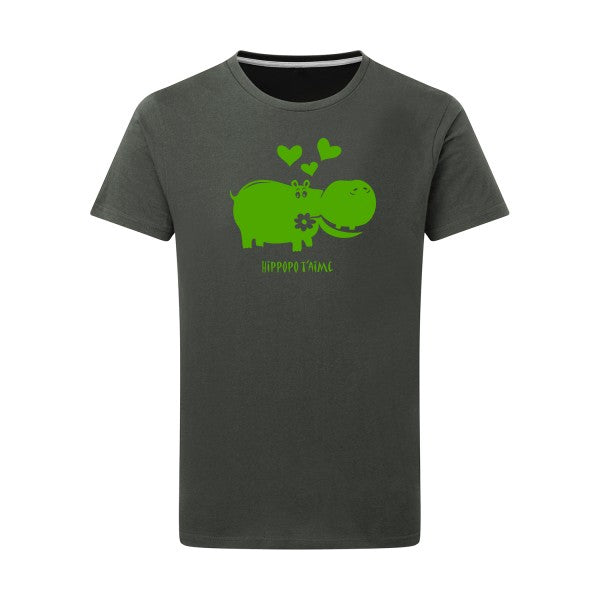 Hippopo t'aime vert pomme -Flex vert pomme sur T-shirt SG  Charcoal  5XL