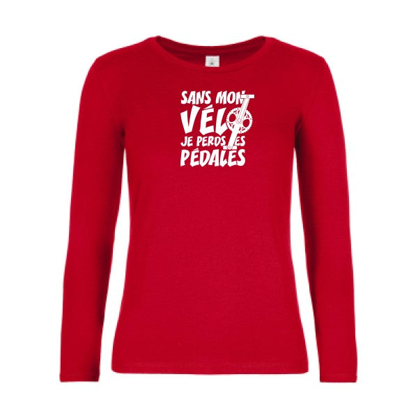 t-shirt lsl femme Sans-mon-velo-je-perds-les-pedales- Red flex blanc