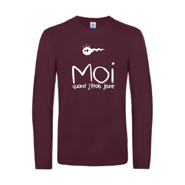 moi quand j etais jeune - t shirt- manches- longues- original- humour- Burgundy impression Face