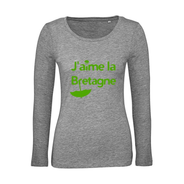 J'aime la Bretagne Vert pomme |   T shirt manches longues femme|100% bio