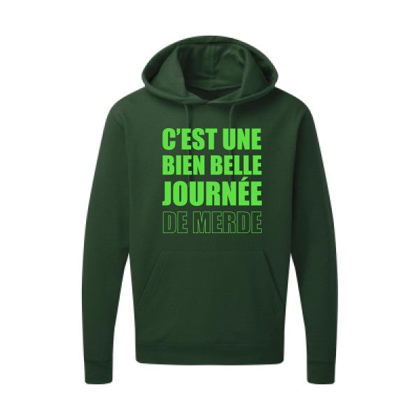 Journée de m... Vert fluo |Sweat capuche imprimé homme