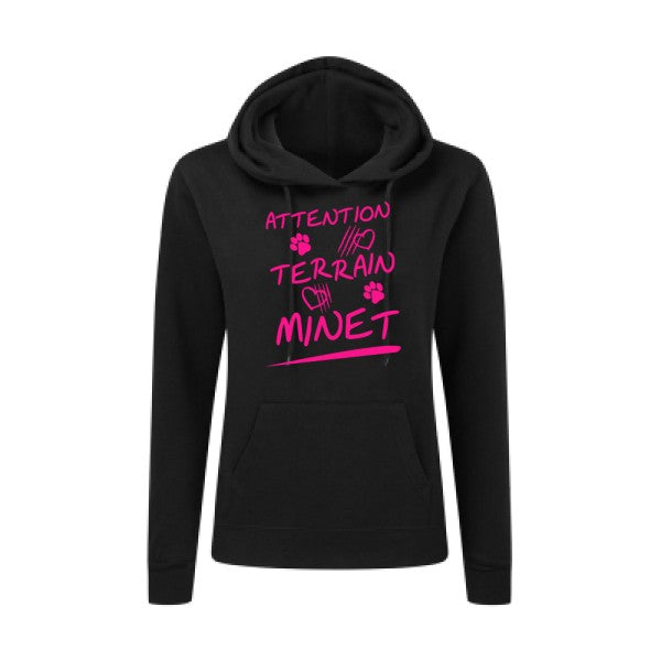 Attention Terrain Minet Rose Fluo |Sweat original à capuche Femme