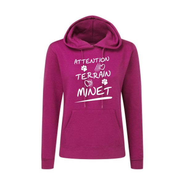 Attention Terrain Minet Blanc |Sweat original à capuche Femme