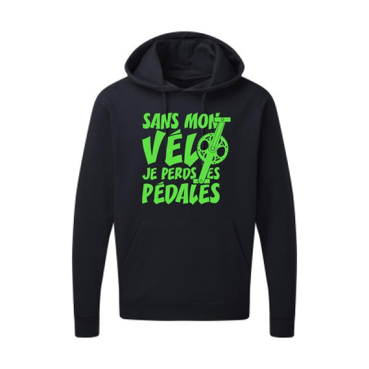 Sans mon vélo, je perds les pédales ! |Sweat  capuche humoristique Vert fluo 