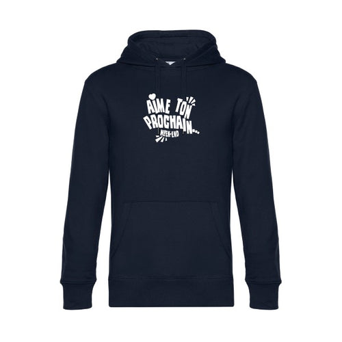 Aime-ton-prochain sweat shirt original Navy Blue flex Blanc impression Face