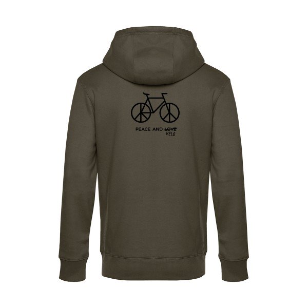 Peace-and-velo sweat shirt original Khaki flex Noir impression Dos
