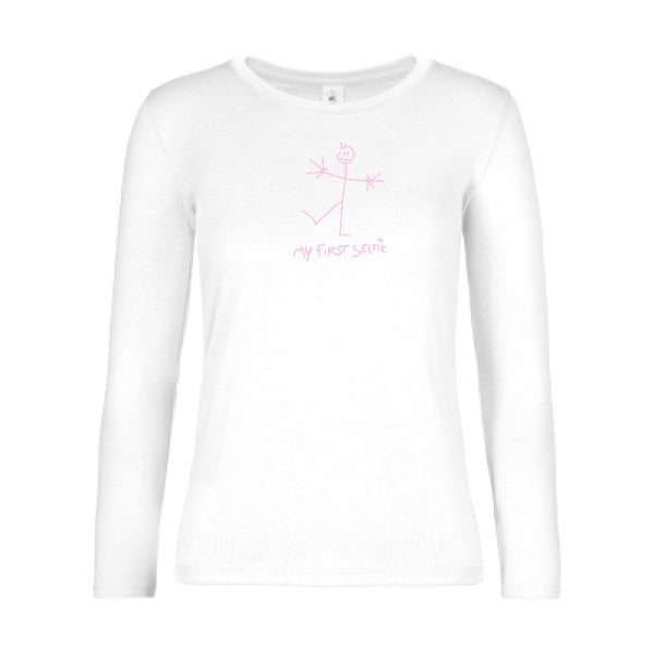 t-shirt lsl femme First-Selfie White flex Rose
