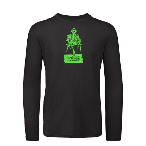 Y a-t-il une vie avant la mort ? Vert fluo |T shirt bio homme rigolo manches longues