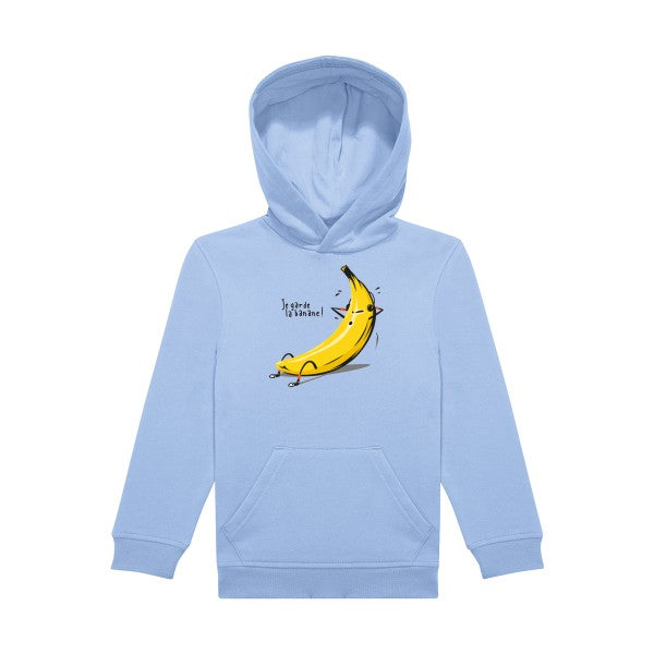 sweat capuche enfant Bleu Ciel Je-garde-la-banane-!